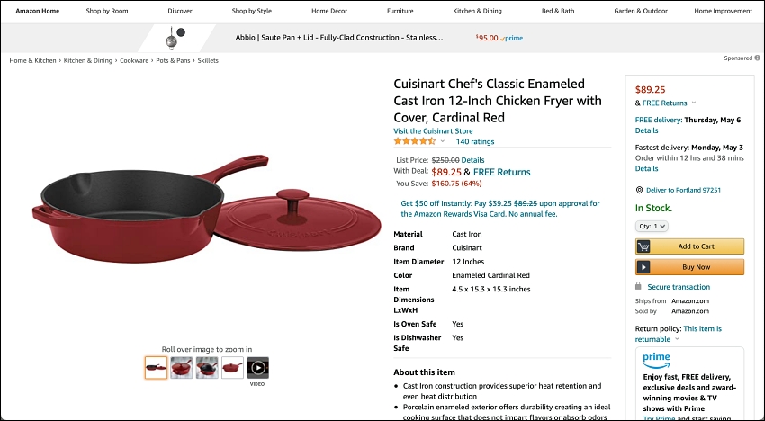 Cuisinart 12 Enameled Cast Iron Chicken Fryer - Cardinal Red